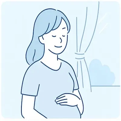 妊娠中の体調不良に悩む女性のイラスト"