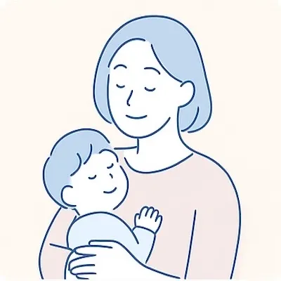 赤ちゃんを抱っこする産後の女性のイラスト