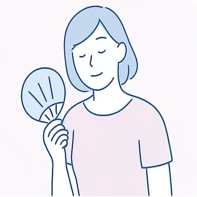更年期の不調に悩む女性のイラスト（うちわを持つ）